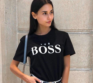 Yes Boss Letter Print T Shirt Women Short Sleeve O Neck Loose Tshirt 2019 Summer Women Tee Shirt Tops Camisetas Mujer